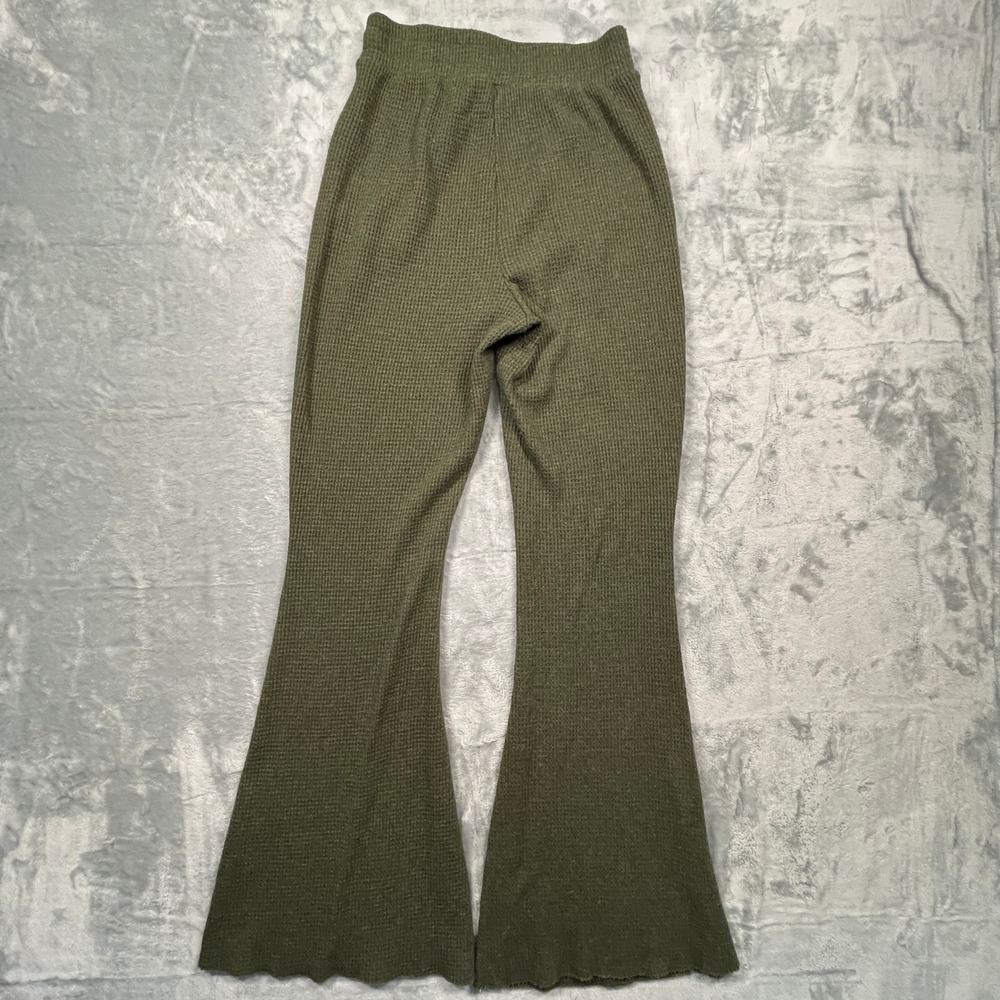 American Eagle Flare Pants Womens Olive Green Waffle Knit High Rise Lounge XS - Picture 2 of 13